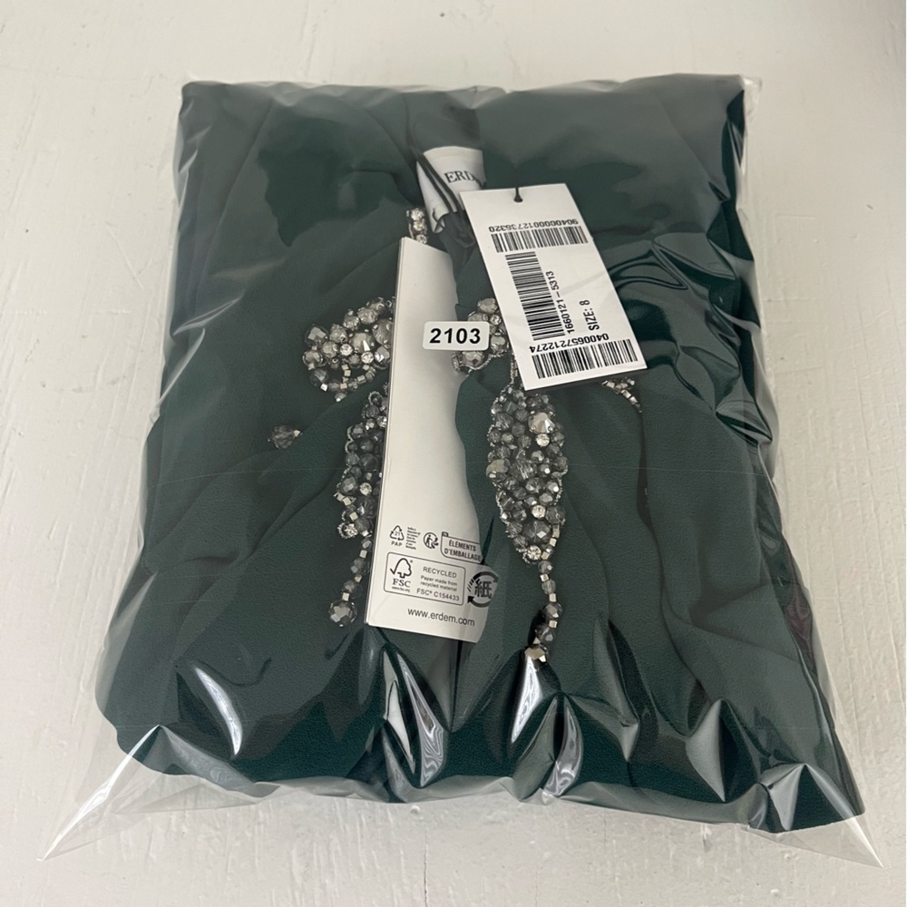 Erdem Tie-detailed Embellished Crepe Midi Dress Size 4 NWT Emerald Green - Picture 10 of 10